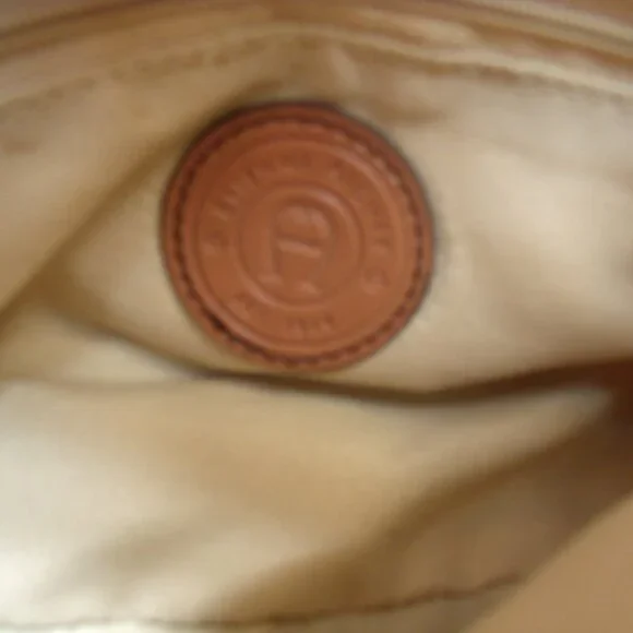 Vintage Etienne Aigner Mini Beige Fabric Faux Leather Trimmed Satchel - Picture 5 of 6